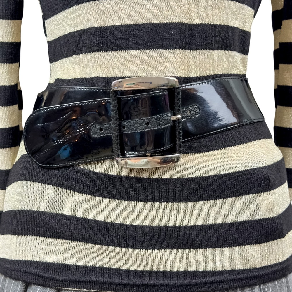 White House Black Market Patent Wide Stretch Statement Belt Snake Print XS Y2K - Picture 5 of 9